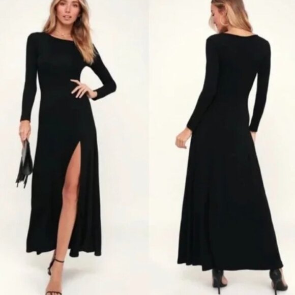 Lulu's Black Long Sleeve Crepe Maxi SZ L #316 - Picture 1 of 7
